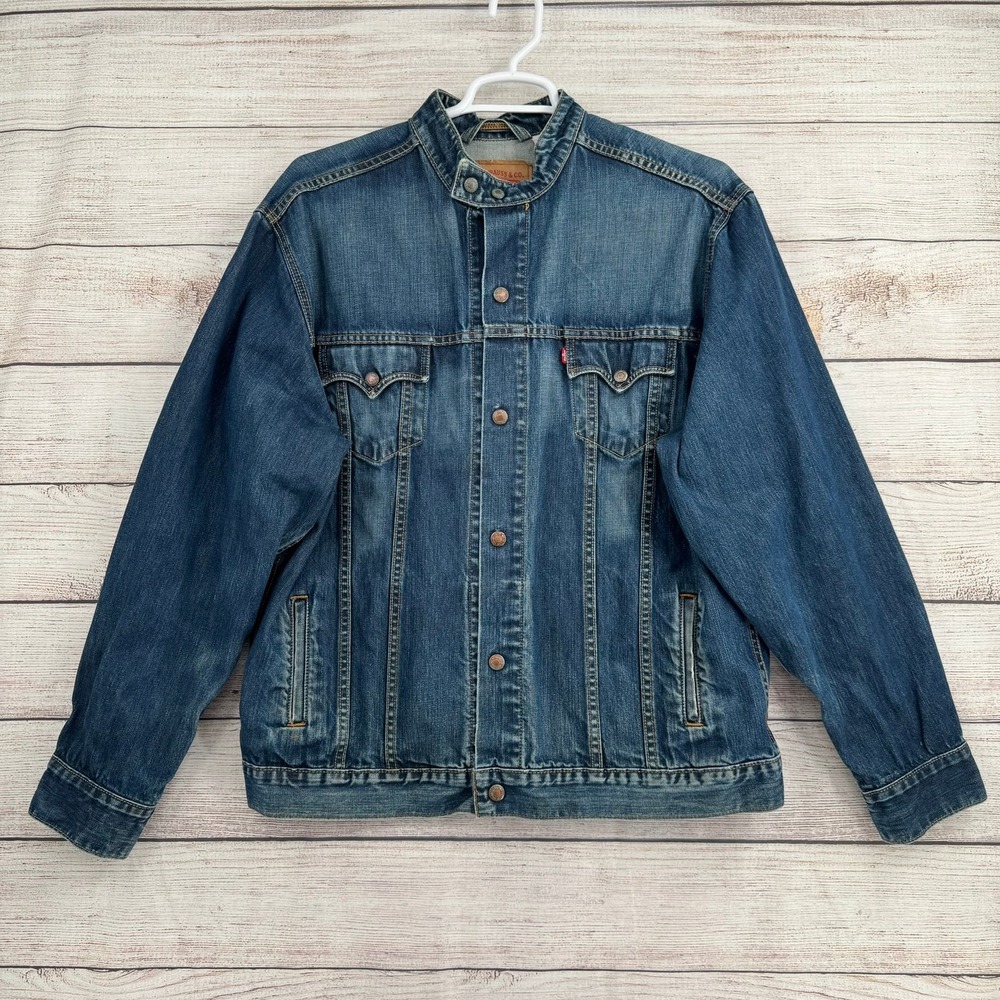 Vintage Y2K Levi's Easy Rider Denim Jacket Mens XXL Blue Mandarin Collar Trucker